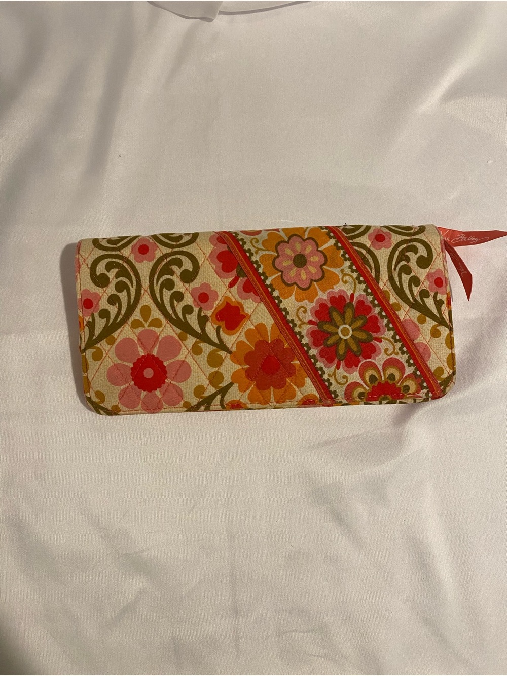 Vera Bradley Folkloric Pink & Orange Floral Travel Wallet - 9" x 5"